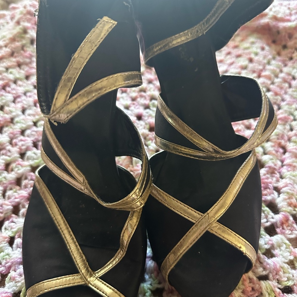 Elegant Black and Gold Women's Strappy Heels